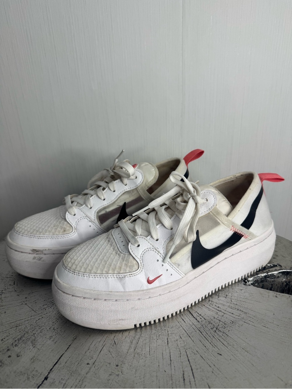 Nike Court Vision Alta TXT. White and Pink Coral. Size 8. See photos for wear.